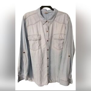 Women's faded light denim button down shirt